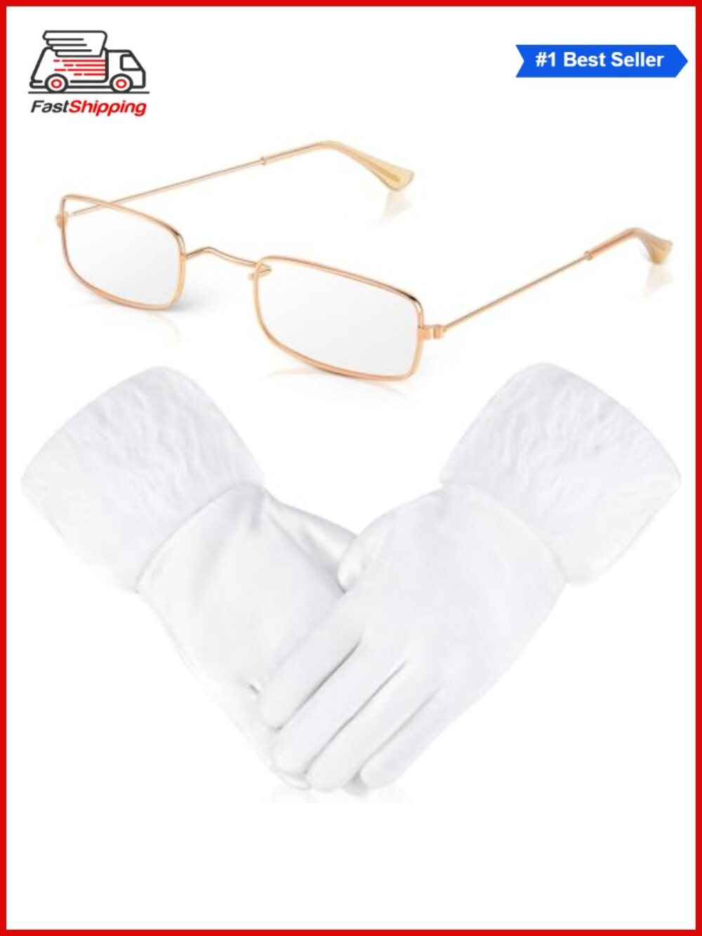🎅 Christmas Santa Claus Gloves & Square Frame Glasses Set Costume Accessories